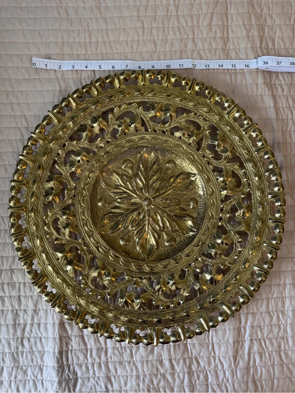 Vintage Italian Brass Wall Hanging Charger – Hand-Carved Metal Art